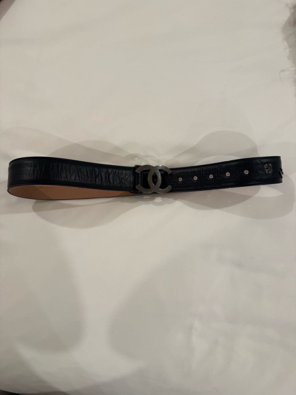CHANEL Tan Leather Waist Belt with Embossed Logo - Picture 2 of 6